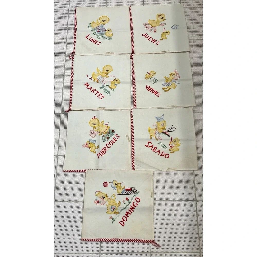 Vintage Mexican Days Of The Week Embroidered Tea Towels Set Of 7 Hecho En Mexico